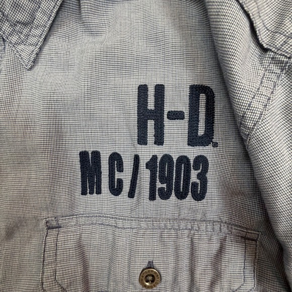 Harley-Davidson Mens Performance Button Down Shirt Blue Micro Check L GM39489 - Picture 3 of 10